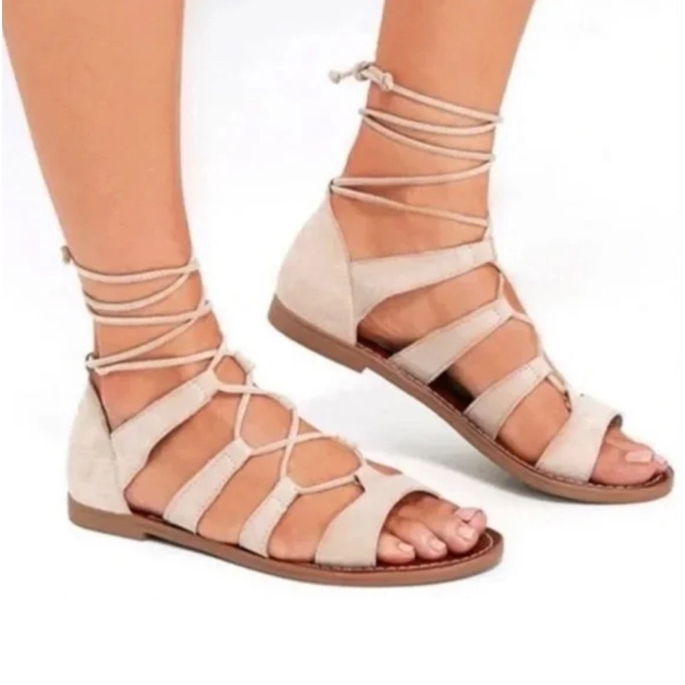STEVE MADDEN Chely Size 9 Women's Taupe faux suede Lace Up Gladiator Sandals